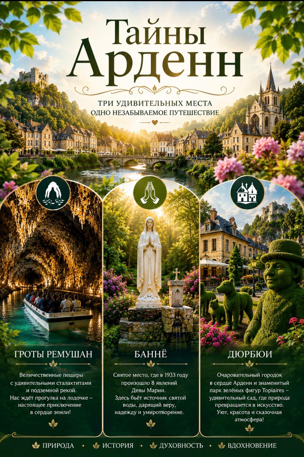 Illustration. Excursion en autobus. Автобусная экскурсия -Тайны Арденн. Гроты Ремушан — Баннё — Дюрбюи. 2026-06-20
